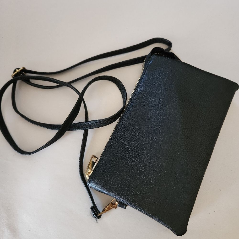 Sax Black Crossbody Bag Gold Zip Closure Small 8in Width x 5in Height